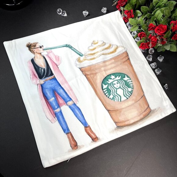Coffee Lady Jeans Accent Pillowcase Throw Sham Pillow Cushion Cover Home Decor - Picture 2 of 14
